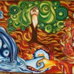 Alessandra Damiano - I colori delle radici dell'Universo - Olio su tela con applicazioni materiche - cm. 80 x 100