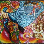 Alessandra Damiano - La donna indiana che pensa alla vita e al sogno - Olio su tela con applicazioni materiche - cm. 100 x 120