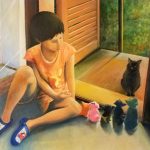 Gabriella Zanella - Alice guarda i gatti - Olio su tela - cm. 60 x 50