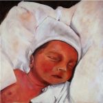 Olivia Santoro - Il primo sonnellino - Olio su tela - cm. 30 x 30